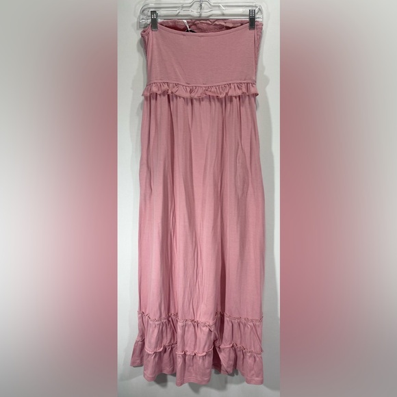 NWT Grace Karin Pink Strapless Smocked Maxi Dress with Pockets Women's Medium - Picture 5 of 9